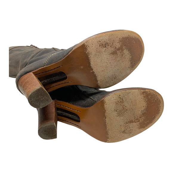 Frye Villager Lace Up Heeled Boots Women's Sz 6.5 Knee High Oiled Brown Leather - Picture 11 of 12